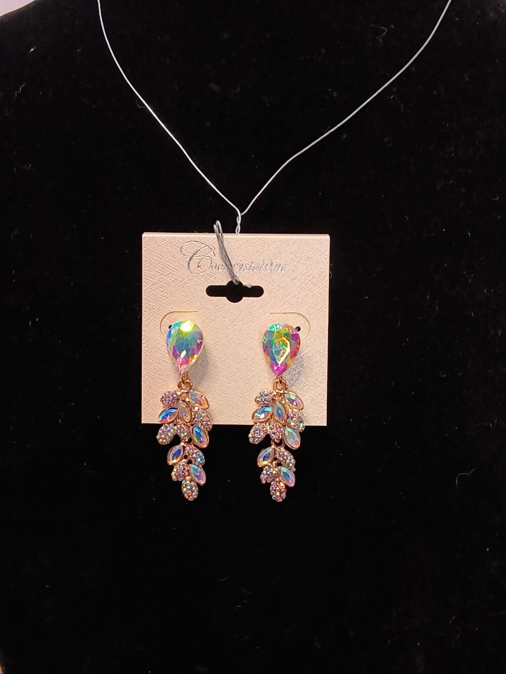 Aurora Crystal Teardrop Leaf Drop Earrings - Iridescent